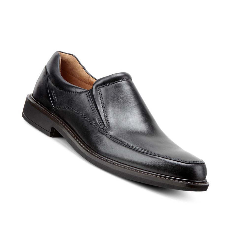 Men's Ecco Holton Apron Toe Slip On Dress Shoes Black | USA 518GSO